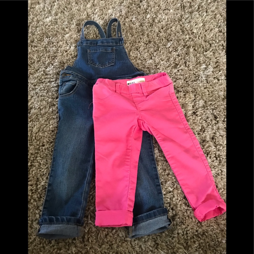Roxy pink pants and Crazy 8 overalls Toddler 2T